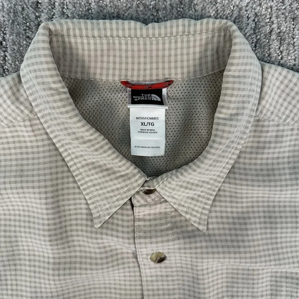 The North Face Mens Beige Plaid Short Sleeve Modal Blend Button Down Shirt XL‎